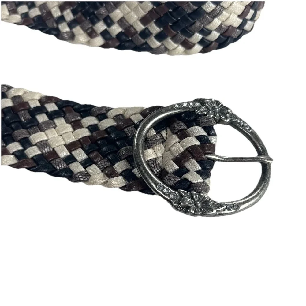 Relic‎ Braided Leather Belt Womens Sz M Black Floral Romantic Western Y2K Boho